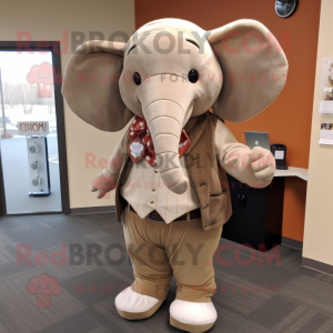 Tan Elephant mascot costume character dressed with a Sweater and Pocket squares