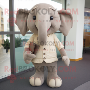 Tan Elephant mascot costume character dressed with a Sweater and Pocket squares