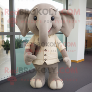Tan Elephant mascot costume character dressed with a Sweater and Pocket squares