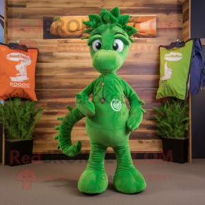 Forest Green Sea Horse mascot costume character dressed with a Capri Pants and Cummerbunds