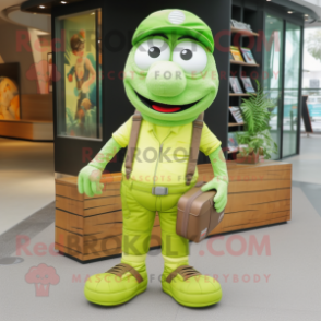 Lime Green Wrist Watch mascot costume character dressed with a Cargo Shorts and Wallets
