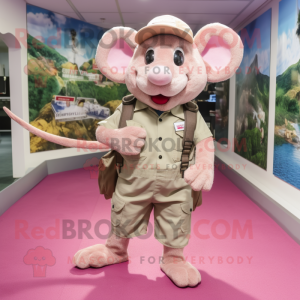 Pink Mouse mascot costume character dressed with a Cargo Shorts and Caps