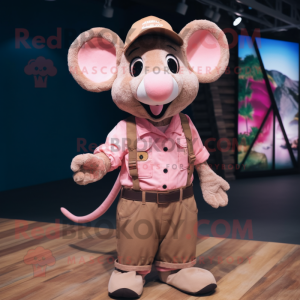 Pink Mouse mascot costume character dressed with a Cargo Shorts and Caps