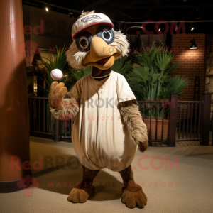 Brown Ostrich mascot costume character dressed with a Baseball Tee and Wraps