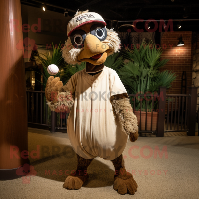 Brown Ostrich mascot costume character dressed with a Baseball Tee and Wraps Brown Ostrich mascot costume character dressed with a Baseball Tee and Wraps