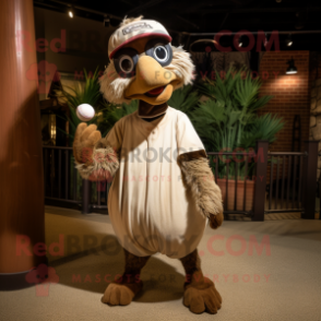 Brown Ostrich mascot costume character dressed with a Baseball Tee and Wraps