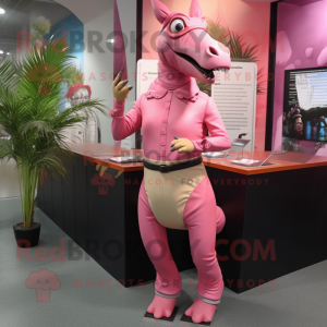 Pink Parasaurolophus mascot costume character dressed with a Pencil Skirt and Belts