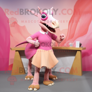 Pink Parasaurolophus mascot costume character dressed with a Pencil Skirt and Belts