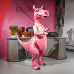 Pink Parasaurolophus mascot costume character dressed with a Pencil Skirt and Belts