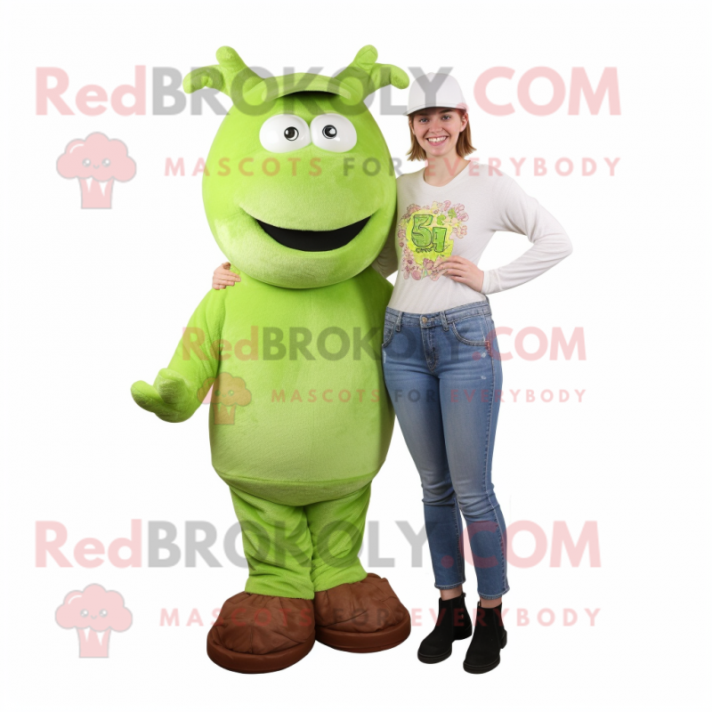 Lime Green Beef Stroganoff mascot costume character dressed with a Mom Jeans and Bracelets Lime Green Beef Stroganoff mascot costume character dressed with a Mom Jeans and Bracelets
