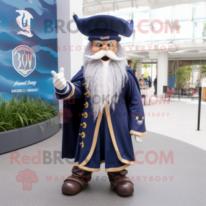 Navy Wizard mascot costume character dressed with a Suit Pants and Keychains