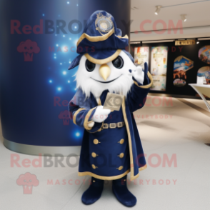 Navy Wizard mascot costume character dressed with a Suit Pants and Keychains