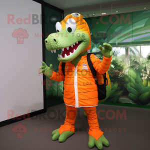 Orange Crocodile mascot costume character dressed with a Rash Guard and Handbags
