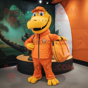 Orange Crocodile mascot costume character dressed with a Rash Guard and Handbags