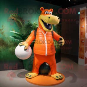 Orange Crocodile mascot costume character dressed with a Rash Guard and Handbags