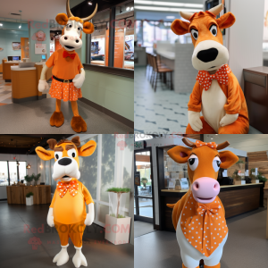 Orange Guernsey cow mascot costume character dressed with Dress and Bow ties