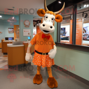 Orange Guernsey cow mascot costume character dressed with Dress and Bow ties