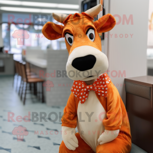 Orange Guernsey cow mascot costume character dressed with Dress and Bow ties