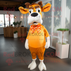 Orange Guernsey cow mascot costume character dressed with Dress and Bow ties