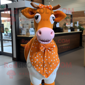 Orange Guernsey cow mascot costume character dressed with Dress and Bow ties