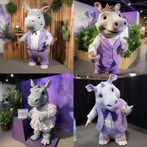 Lavender Rhinoceros mascot costume character dressed with Button-Up Shirt and Earrings