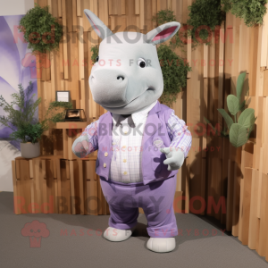 Lavender Rhinoceros mascot costume character dressed with Button-Up Shirt and Earrings