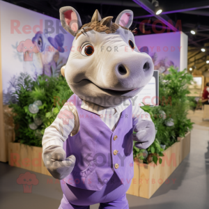 Lavender Rhinoceros mascot costume character dressed with Button-Up Shirt and Earrings