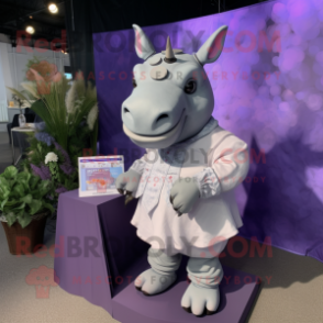 Lavender Rhinoceros mascot costume character dressed with Button-Up Shirt and Earrings