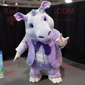 Lavender Rhinoceros mascot costume character dressed with Button-Up Shirt and Earrings