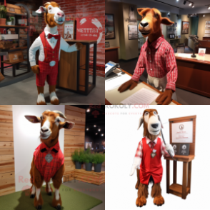 Red Boer goat mascot costume character dressed with Henley Shirt and Ties