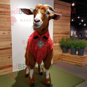 Red Boer goat mascot costume character dressed with Henley Shirt and Ties