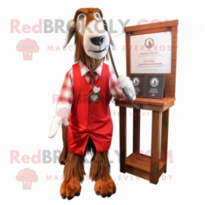 Red Boer goat mascot costume character dressed with Henley Shirt and Ties