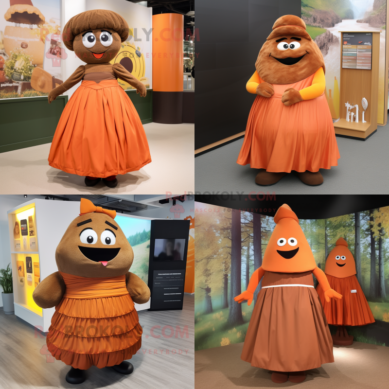 Brown Orange mascot costume character dressed with Maxi Skirt and Cummerbunds