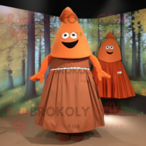 Brown Orange mascot costume character dressed with Maxi Skirt and Cummerbunds