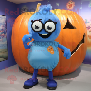 Blue Pumpkin mascot costume character dressed with Shorts and Eyeglasses