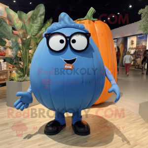 Blue Pumpkin mascot costume character dressed with Shorts and Eyeglasses