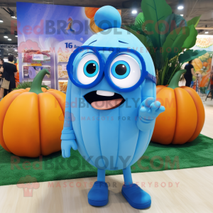 Blue Pumpkin mascot costume character dressed with Shorts and Eyeglasses