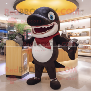 Brown Killer Whale mascot costume character dressed with Leggings and Wallets