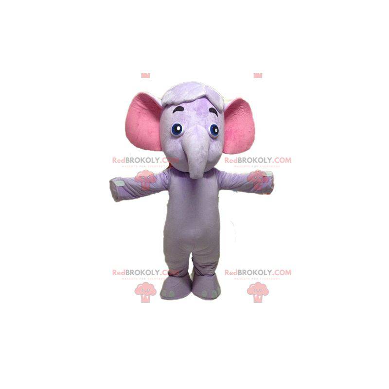 Fioletowy i różowy maskotka słoń. Fioletowa maskotka -