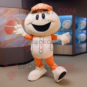 Peach ring master mascot costume character dressed with Baseball Tee and Clutch bags