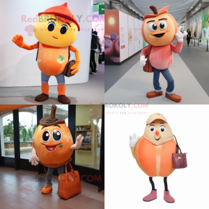 Peach Moussaka mascot costume character dressed with Skinny Jeans and Handbags