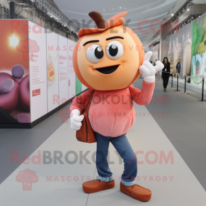 Peach Moussaka mascot costume character dressed with Skinny Jeans and Handbags