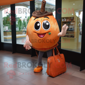 Peach Moussaka mascot costume character dressed with Skinny Jeans and Handbags