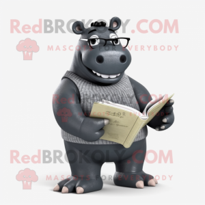 Black Hippopotamus mascot costume character dressed with Bootcut Jeans and Reading glasses