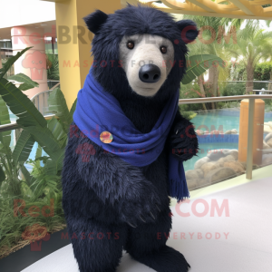 Navy Sloth Bear mascot costume character dressed with Sweater and Scarf clips