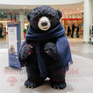 Navy Sloth Bear mascot costume character dressed with Sweater and Scarf clips