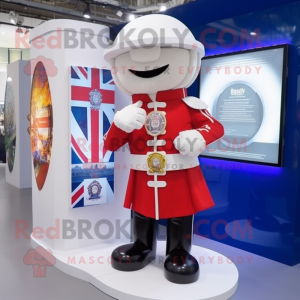 White British Royal Guard mascot costume character dressed with Raincoat and Bracelet watches