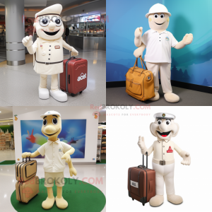 Cream Aglet mascot costume character dressed with Polo Shirt and Briefcases