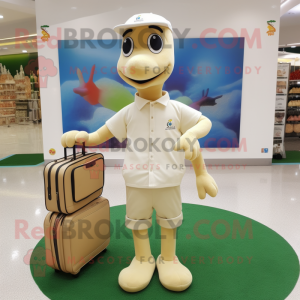 Cream Aglet mascot costume character dressed with Polo Shirt and Briefcases