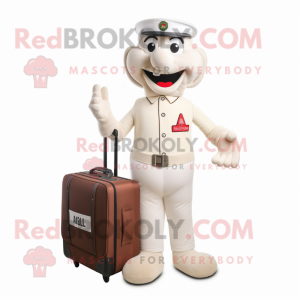 Cream Aglet mascot costume character dressed with Polo Shirt and Briefcases